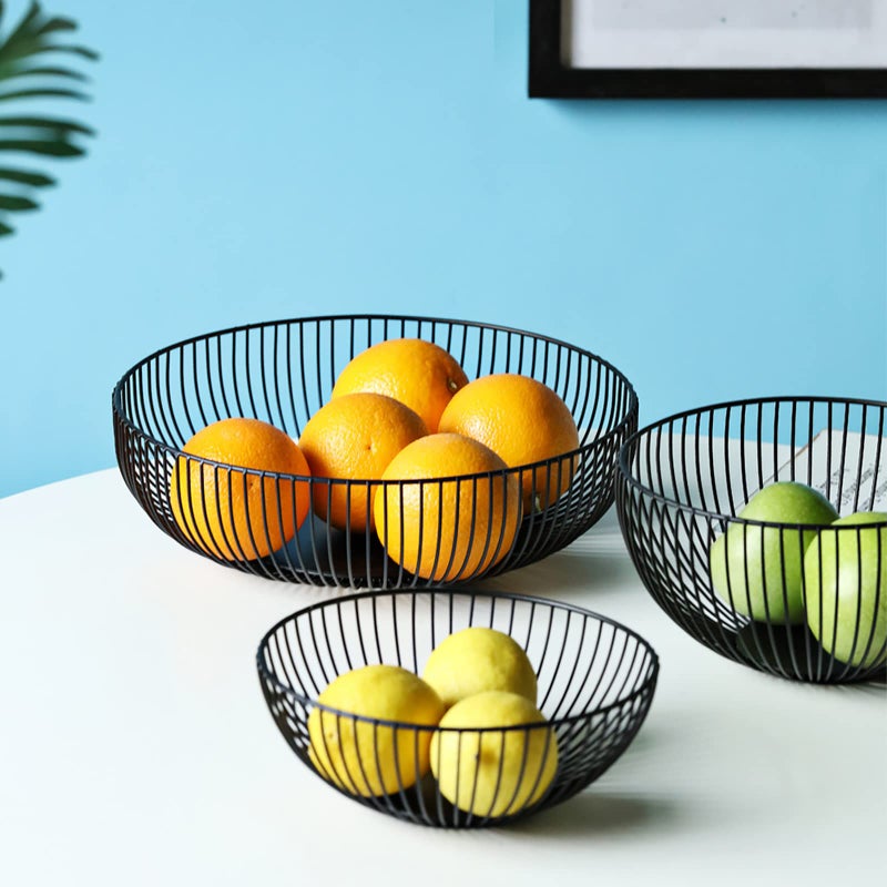 Yesland 2 Pack Metal Wire Fruit Basket- 11 Inches Black Kitchen Countertop Fruit Bowl Vegetable Holder for Bread, Snacks, Households Items Storage for Kitchen, Livingroom - Image 4